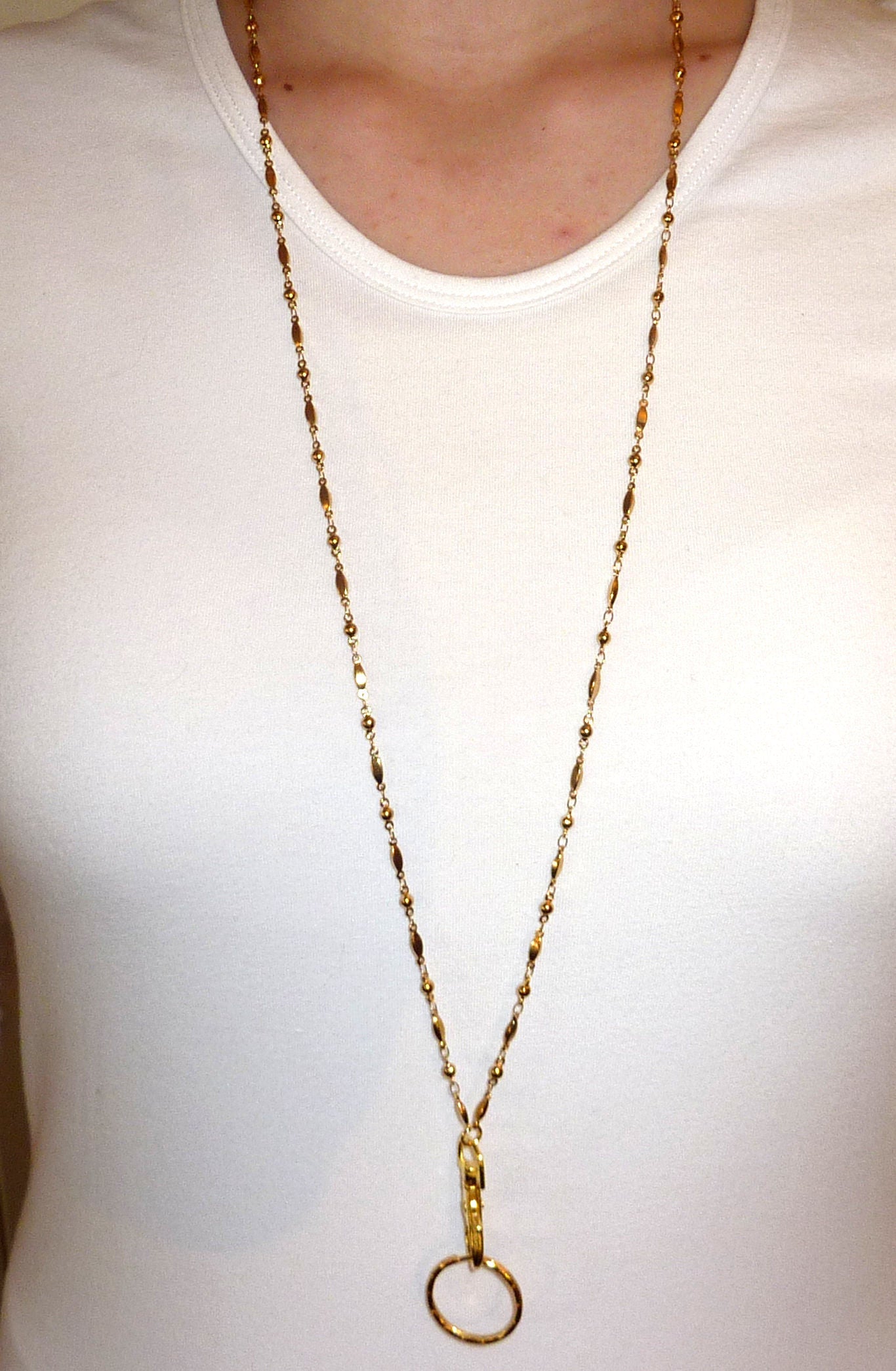 #150 Gold Non Breakaway - Stainless Steel Chain Women's Lanyard, Stronger, Made in USA, Badge Holder 34 inches