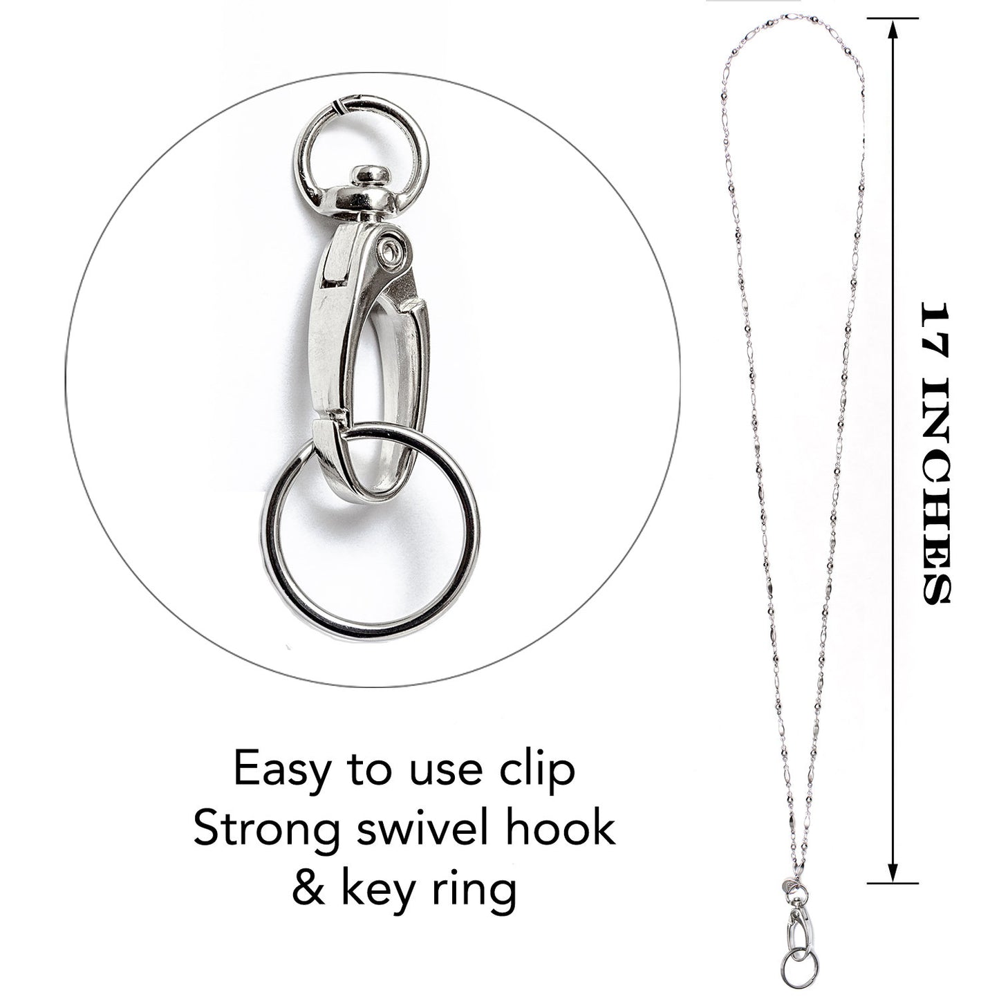 Free Sample - Stainless Steel Chain Women's Lanyard, Stronger, Made in USA Teacher ID Badge Card Holder Keys - Non Breakaway