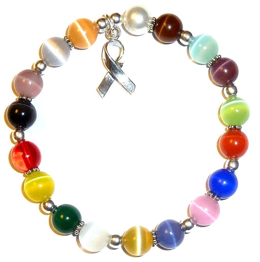 Sterling Silver .925 Stretchy 18 Colors Packaged Cancer Awareness Bracelet- 8mm