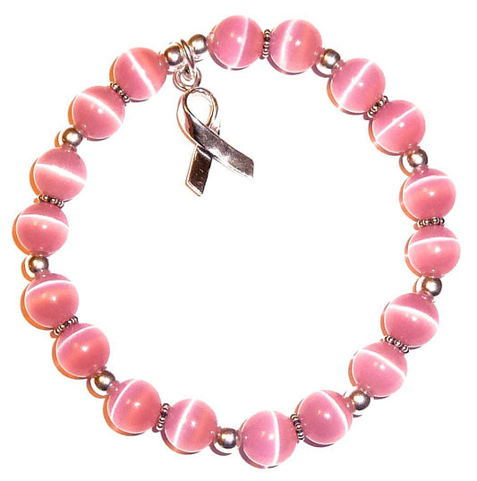 Sterling Silver .925 Stretchy Packaged Breast Cancer Awareness Bracelet- 8mm