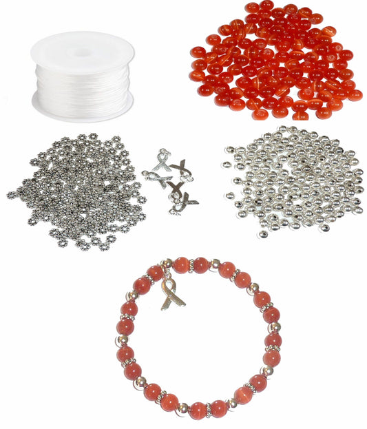 DIY Kit, Everything You Need to Make Cancer Awareness Bracelets, Uses Stretch Cord, Great for Fundraising Makes 5 - Orange (Leukemia)