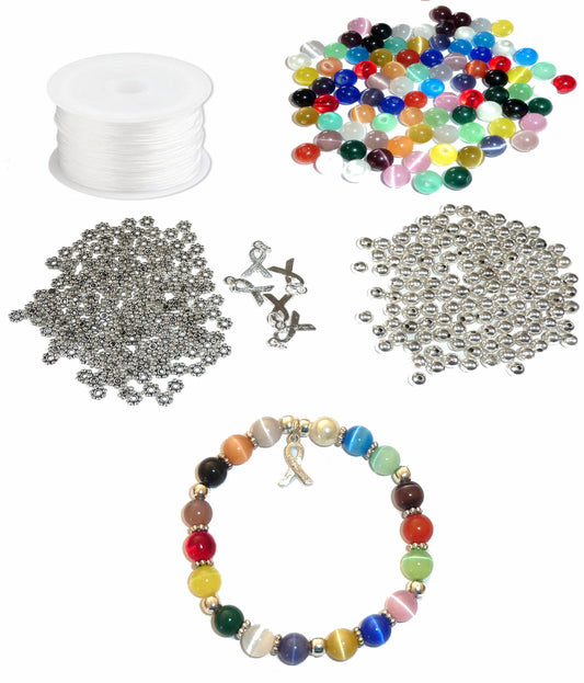 DIY Kit, Everything You Need to Make Cancer Awareness Bracelets, Uses Stretch Cord, Great for Fundraising Makes 5 - Multi Colored 8mm
