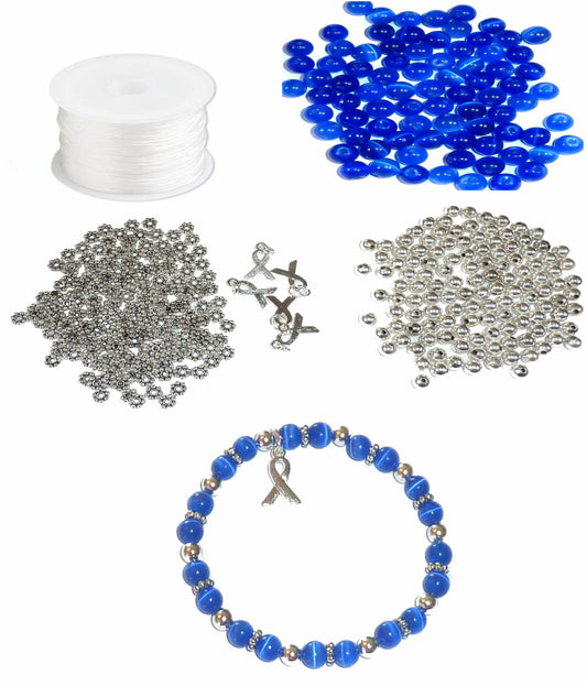 DIY Kit, Everything You Need to Make Cancer Awareness Bracelets, Uses Stretch Cord, Great for Fundraising Makes 5 - Royal Blue (Prostate)