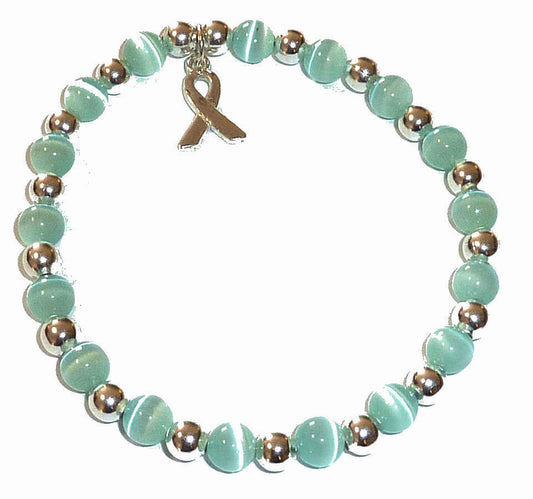 Teal (Ovarian Cancer) Packaged Cancer Awareness Bracelet 6mm - Stretch (will stretch to fit most Adults)