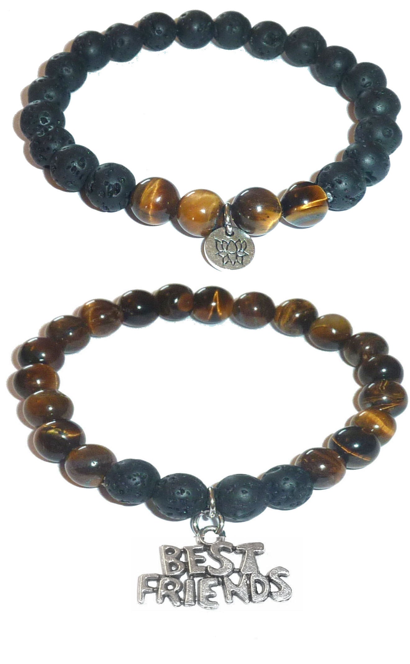 Best Friend - Women's Tiger Eye & Black Lava Diffuser Yoga Beads Charm Stretch Bracelet Gift Set