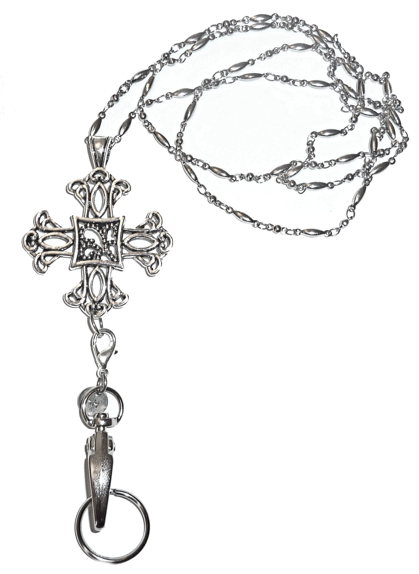 Hidden Hollow Beads Silver Cross Lanyard (Trendy Cross)