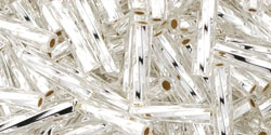 Crystal Silver lined Twisted Bugle Beads Beads 12x2.7mm Bag apx. 2350 beads (250gm)