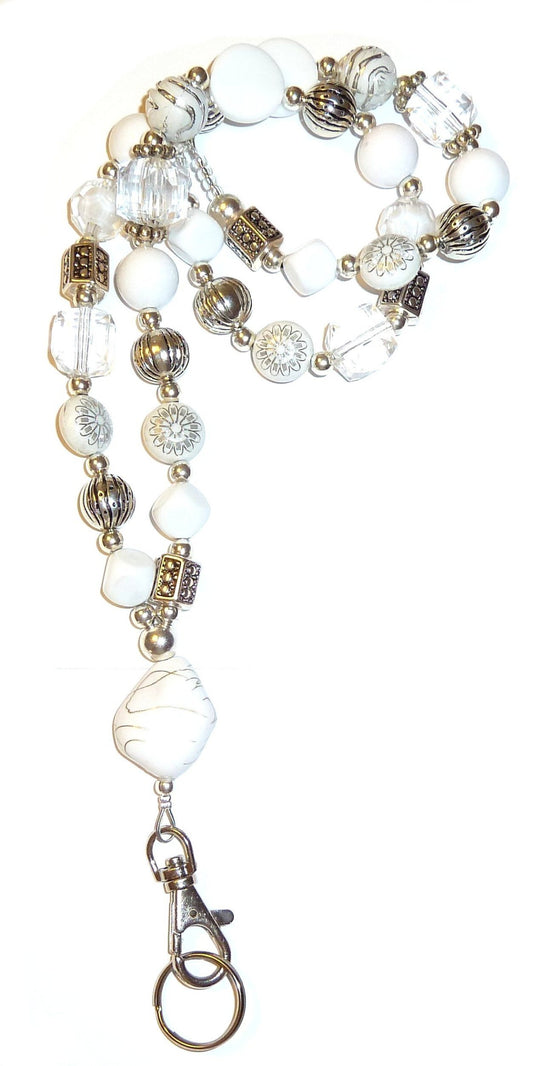 Chunky White Fashion Lanyard with break away magnetic clasp