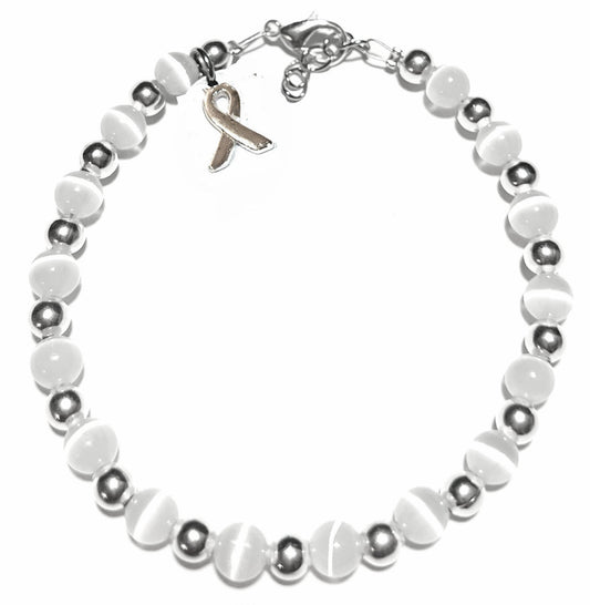 White (Cervical, Bone &amp; Retinoblastoma) Packaged Cancer Awareness Bracelet 6mm