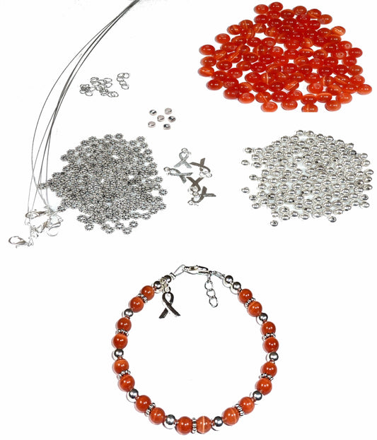 DIY Kit, Everything You Need to Make Cancer Awareness Bracelets, Uses Wire, Crimps and Clasps, Makes 5 - Orange (Leukemia)