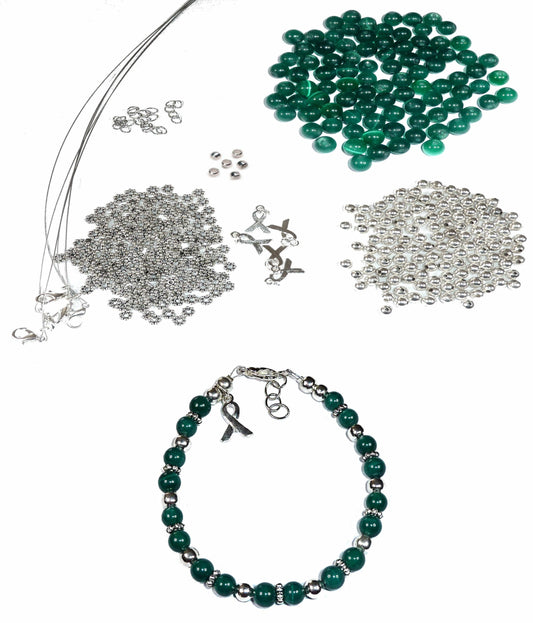 DIY Kit, Everything You Need to Make Cancer Awareness Bracelets, Uses Wire, Crimps and Clasps, Makes 5 - Forest Green (Renal/Kidney)