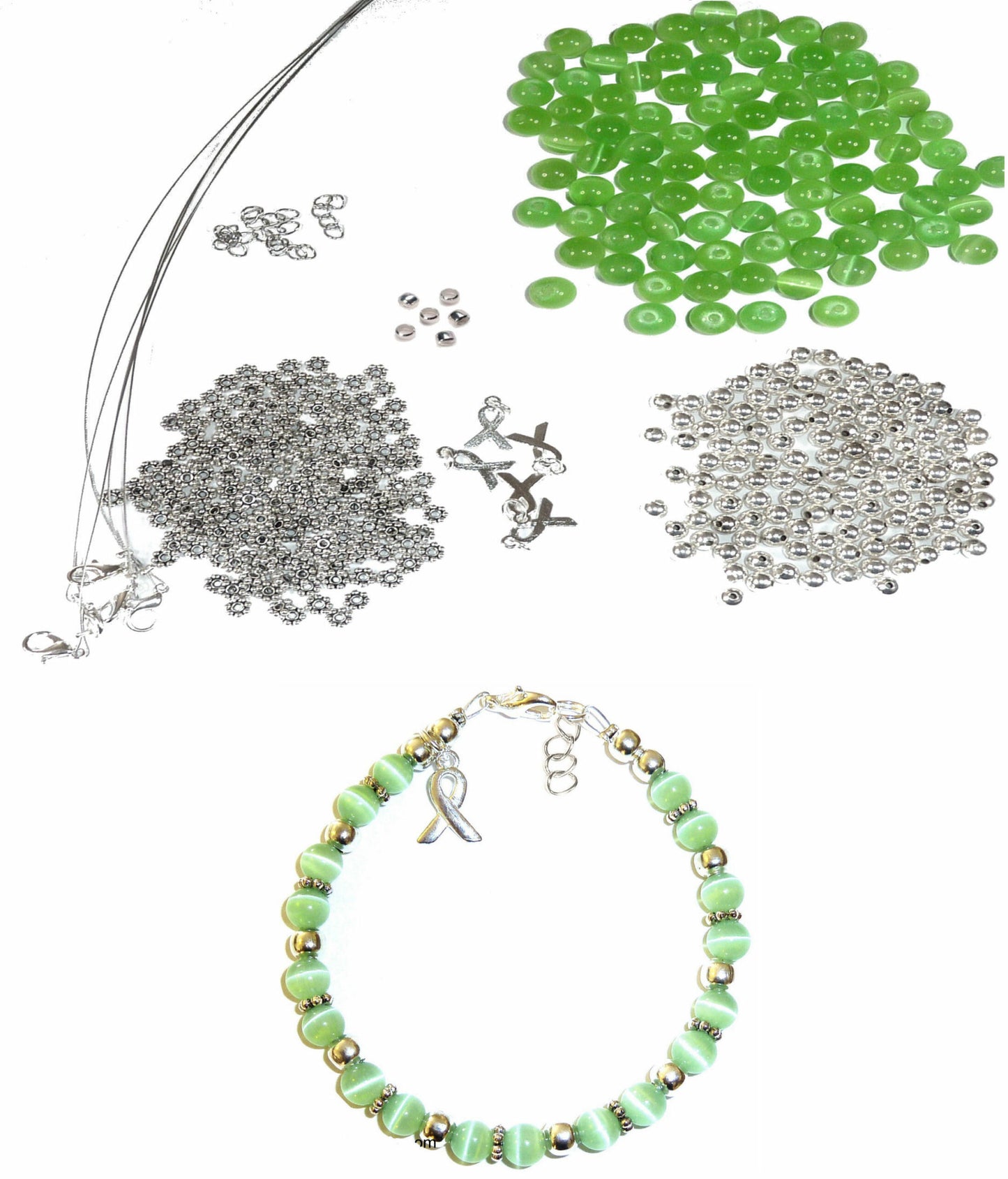 DIY Kit, Everything You Need to Make Cancer Awareness Bracelets, Uses Wire, Crimps and Clasps, Makes 5 - Mint (Liver, Lymphoma & transplant