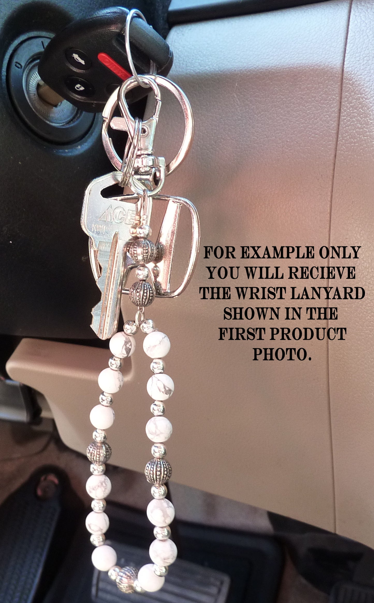 Wrist Lanyard, Beaded Women's Wristlet for Keys, Phone, ID Badge, Lightweight and Strong - Howlite Stone Beads