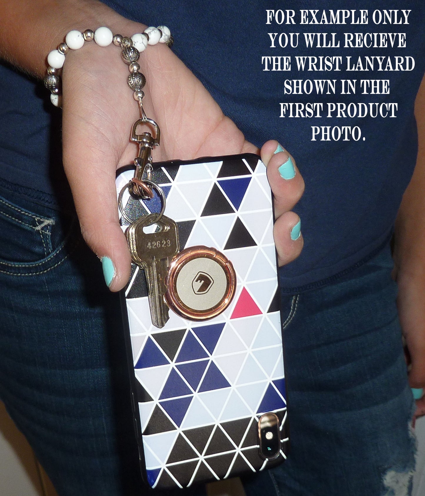Wrist Lanyard, Beaded Women's Wristlet for Keys, Phone, ID Badge, Lightweight and Strong - Black