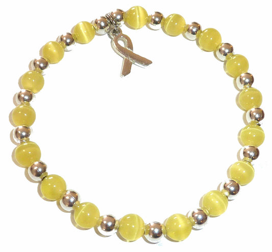 Yellow (Bladder & Sarcoma) Packaged Cancer Awareness Bracelet 6mm - Stretch (will stretch to fit most Adults)