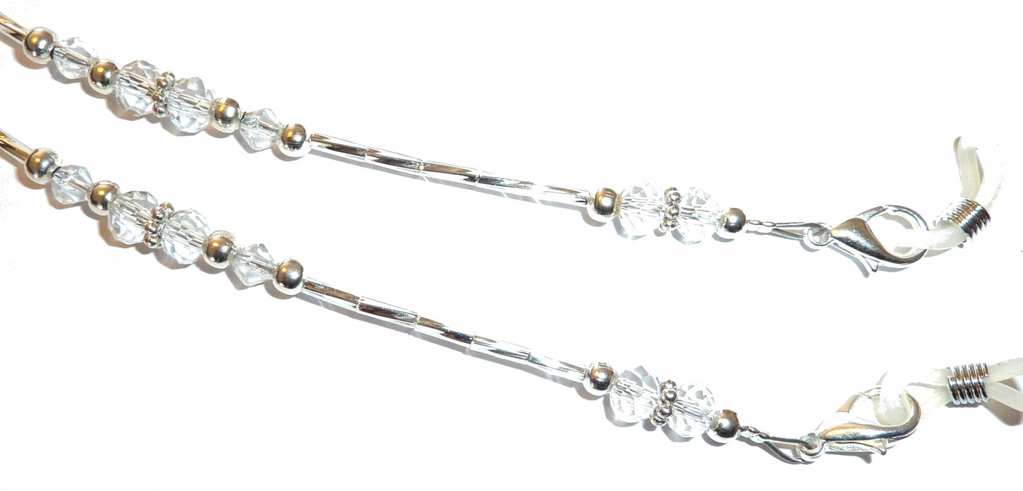 Eyeglass Holder 28" strung on 19 strand wire, Eyeglass chain, leash - Crystal