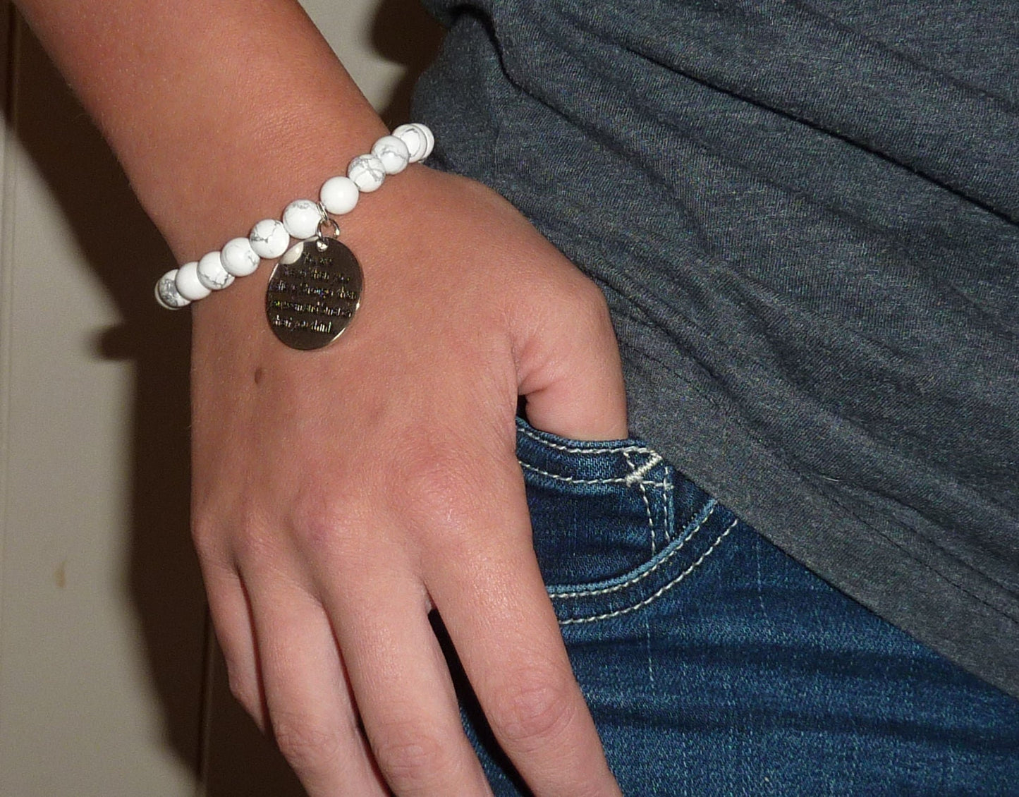 Peaceful Howlite Bracelet - With God All Things Are Possible