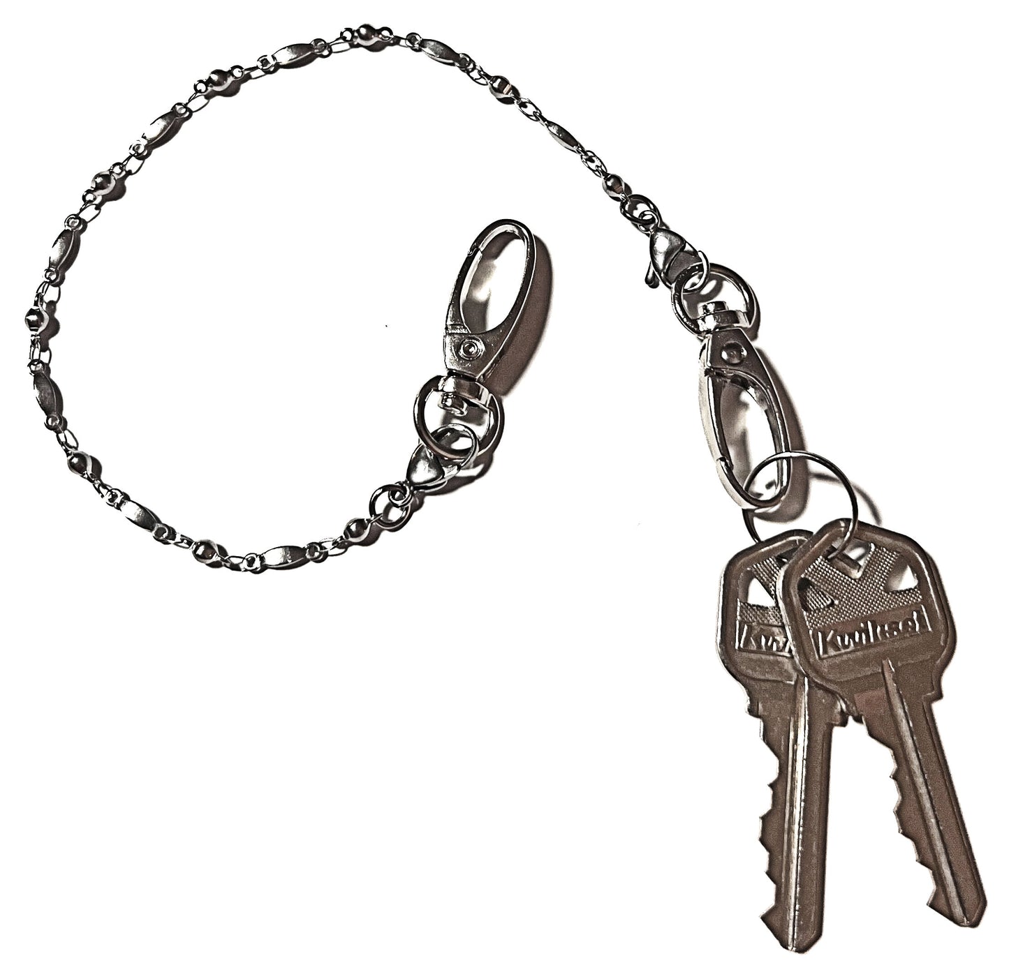 Stainless Steel  - Key Keeper 12" With Retractable Reel Women's Beaded Hand Strap Chain Finder Organizer Wallet Purse Holder Ring