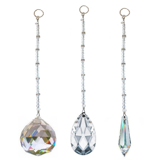 3- Beaded Suncatchers - Crystal Set of 3 Assorted - Round, Teardrop and Icicle