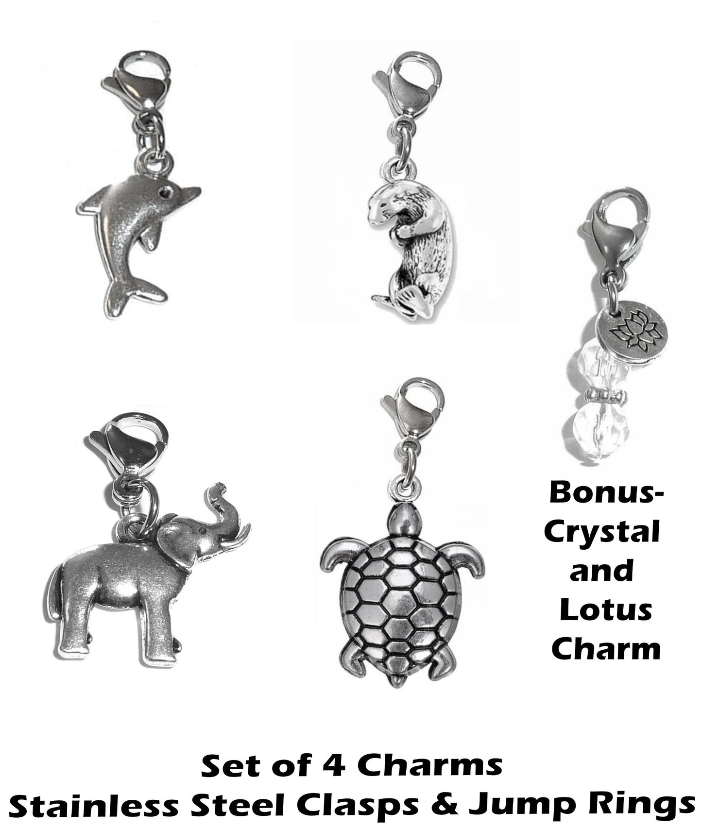 4 Pack Wildlife Clip On Charms - Animal Charms Clip On Anywhere