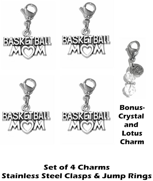 4 Pack Basketball Mom Clip On Charms - Sports Charms Clip On Anywhere