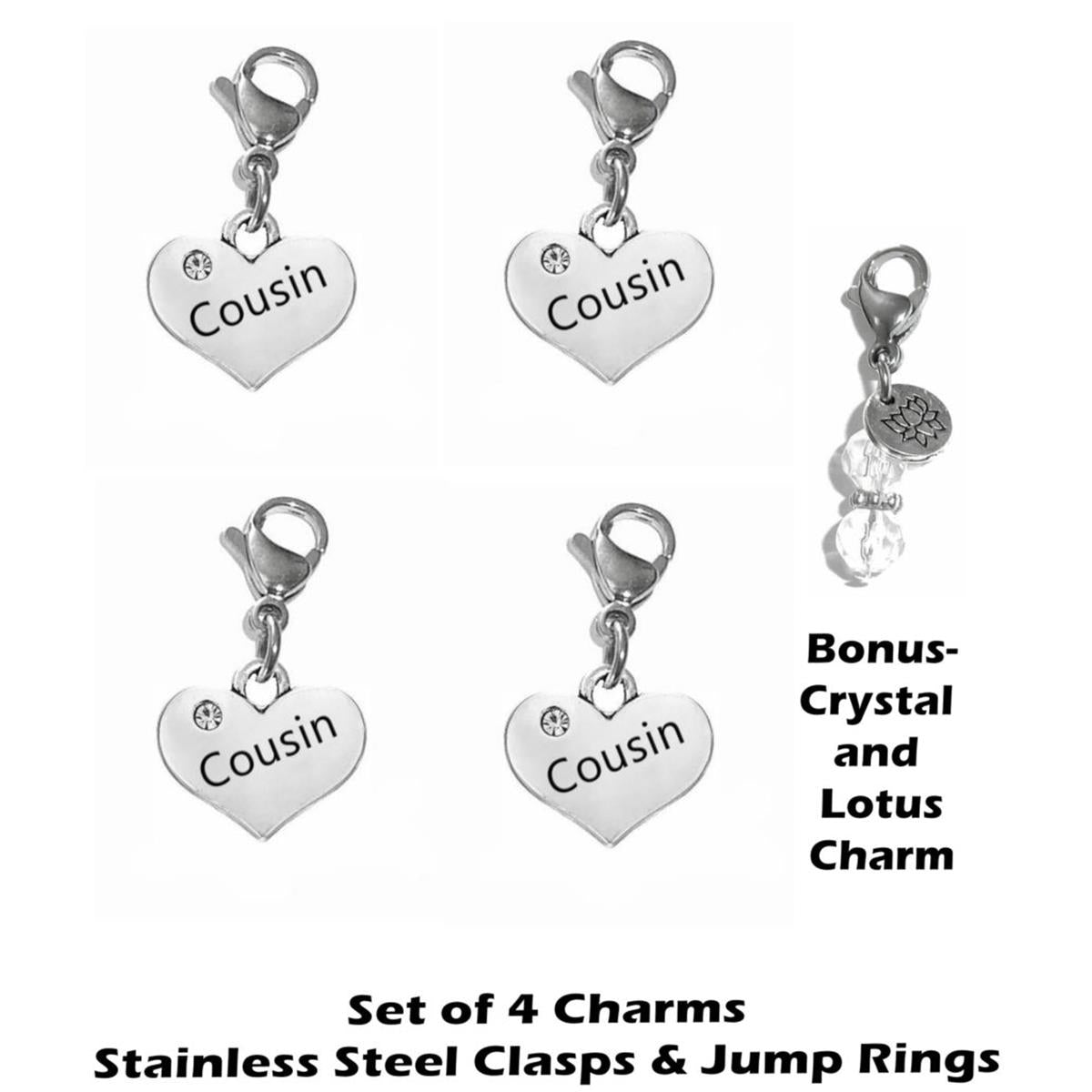 4 Pack Cousin Clip On Charms - Family Charms Clip On Anywhere