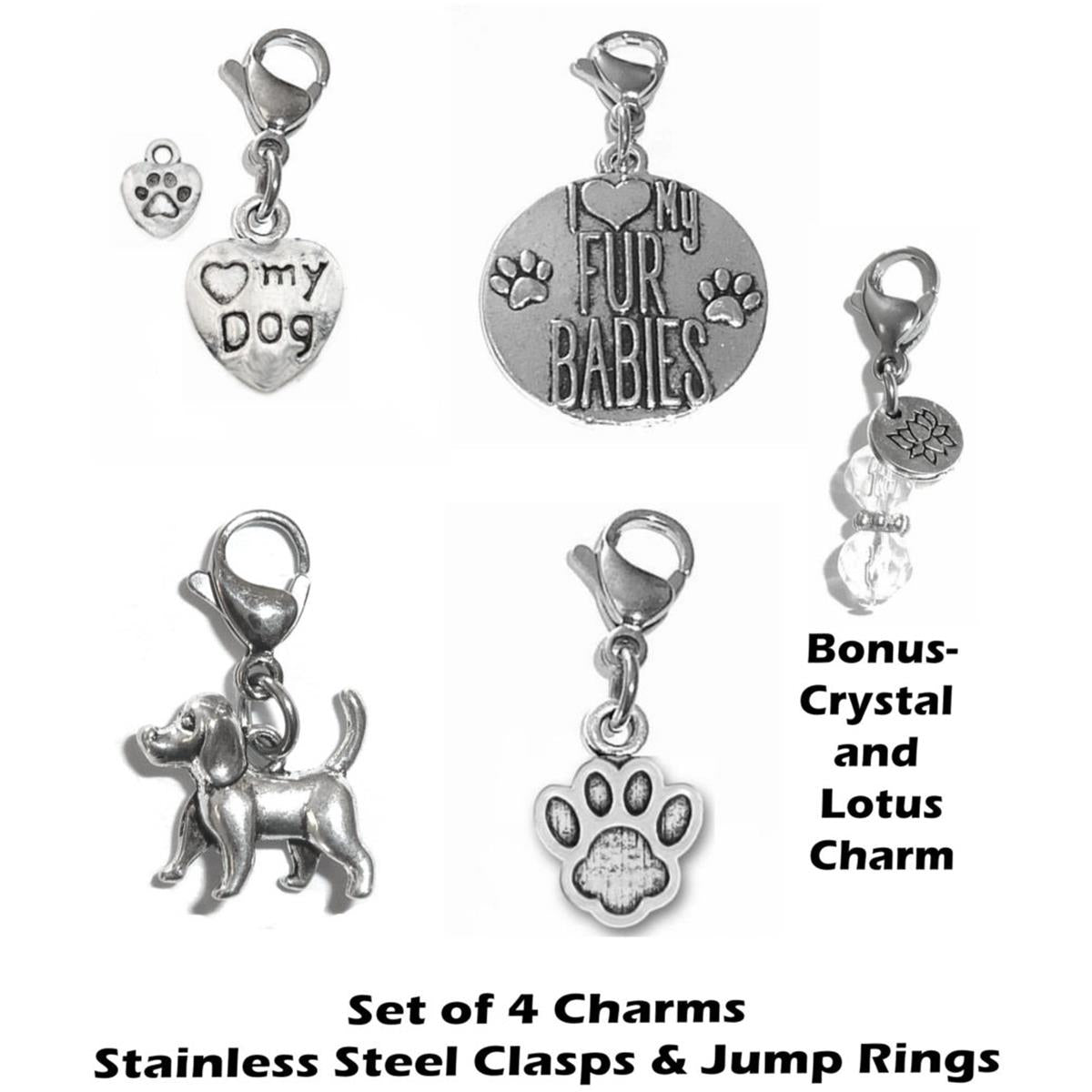 4 Pack Dog Clip On Charms - Animal Charms Clip On Anywhere