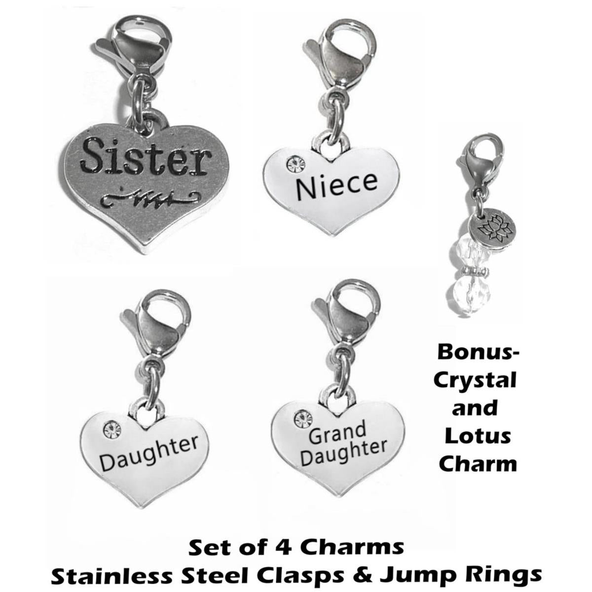 4 Pack Family Clip On Charms - Family Charms Clip On Anywhere