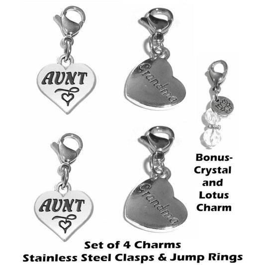 4 Pack Mixed Family Clip On Charms - Family Charms Clip On Anywhere