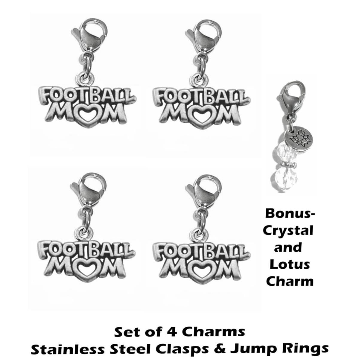 4 Pack Football Mom Clip On Charms - Sports Charms Clip On Anywhere