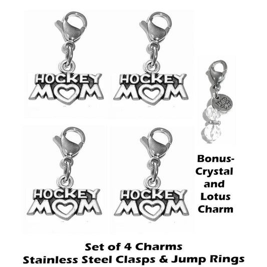4 Pack Hockey Mom Clip On Charms - Sports Charms Clip On Anywhere