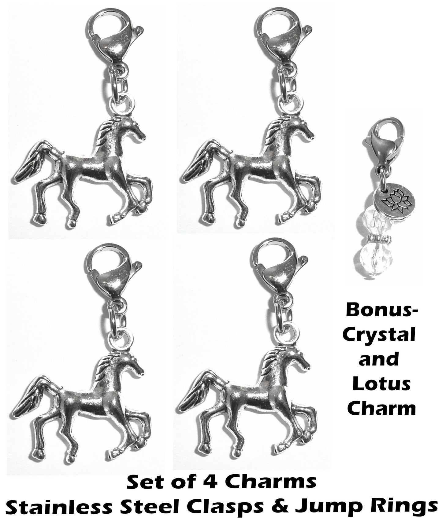4 Pack Horse Clip On Charms - Animal Charms Clip On Anywhere