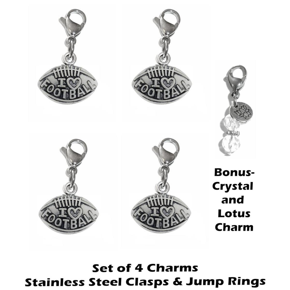 4 Pack I Love Football Clip On Charms - Sports Charms Clip On Anywhere