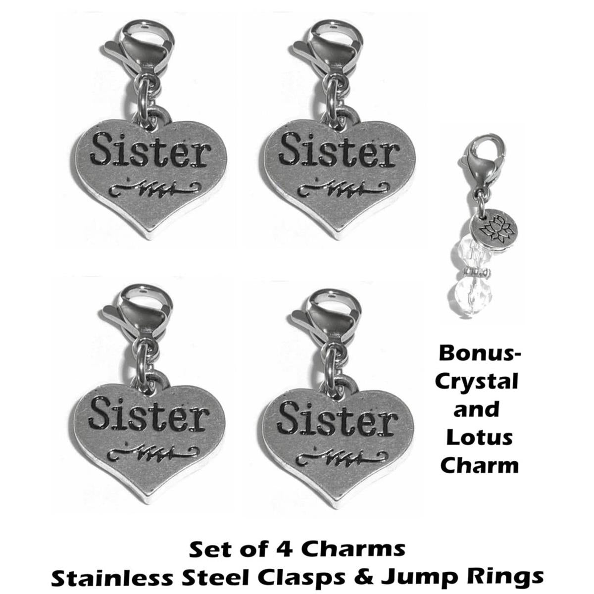 4 Pack Sister Clip On Charms - Family Charms Clip On Anywhere