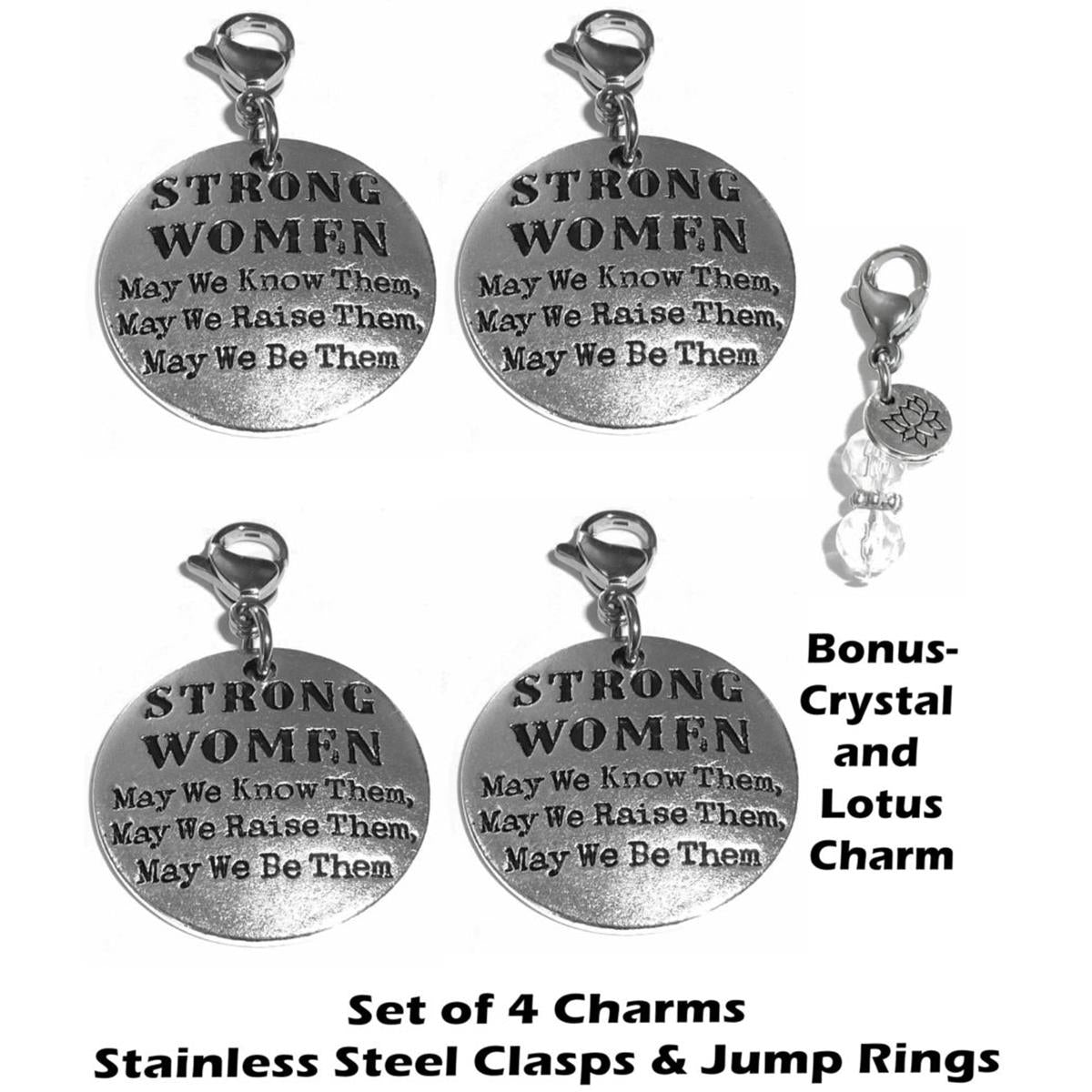 4 Pack Strong Women Clip On Charms - Inspirational Charms Clip On Anywhere