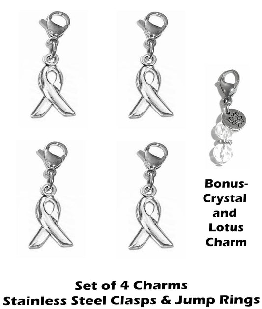 4 Pack Cancer Awareness Clip On Charms - Whimsical Charms Clip On Anywhere