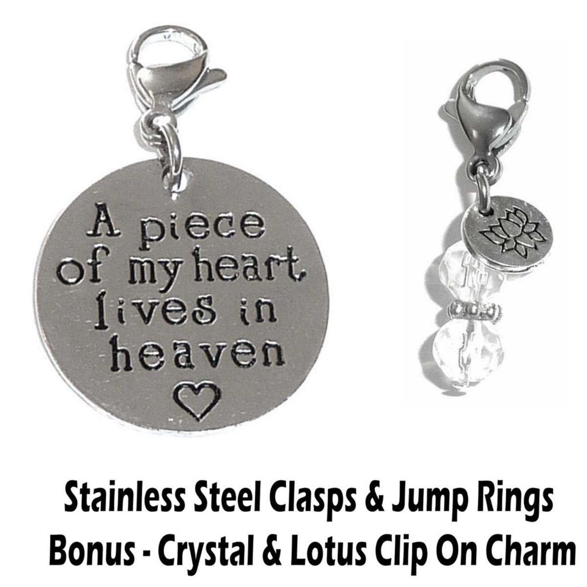 A Piece Of My Heart Lives In Heaven Clip On Charms - Inspirational Charms Clip On Anywhere