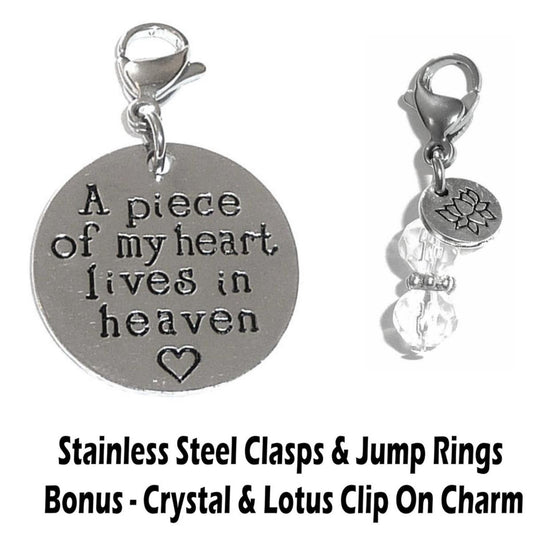 A Piece Of My Heart Lives In Heaven Clip On Charms - Inspirational Charms Clip On Anywhere