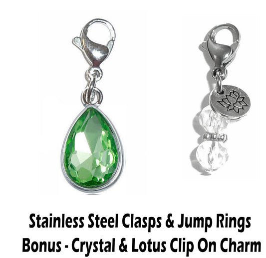 August Birthstone Clip On Charms - Birthstone Charms Clip On Anywhere