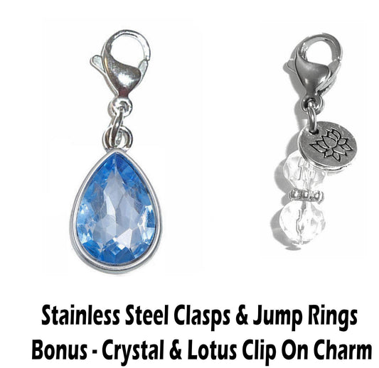 March Birthstone Clip On Charms - Birthstone Charms Clip On Anywhere