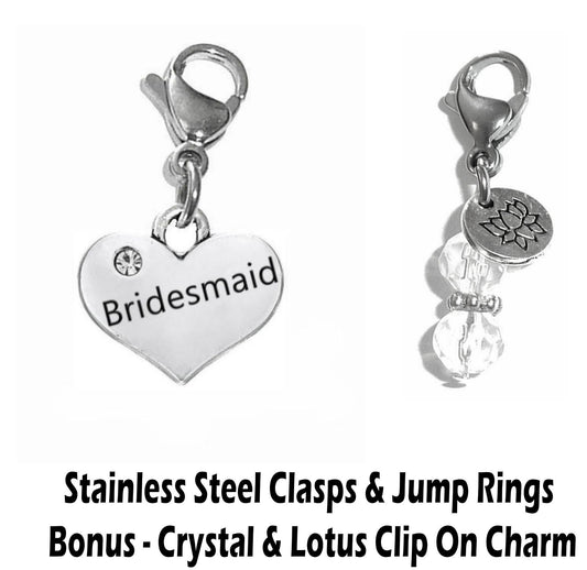 Bridesmaid Clip On Charms - Wedding Party Charms Clip On Anywhere