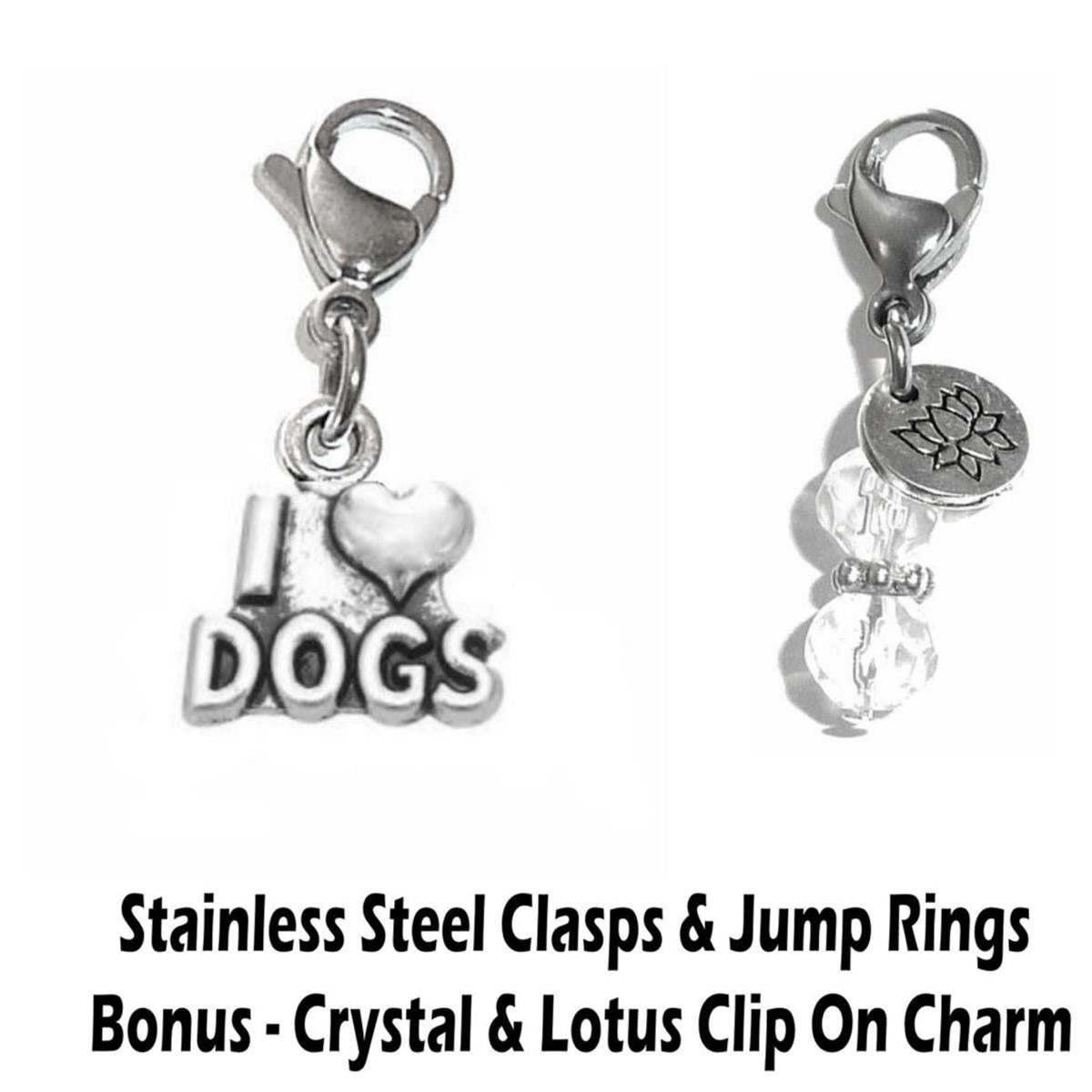 I Love Dogs Clip On Charm - Animal Charms Clip On Anywhere