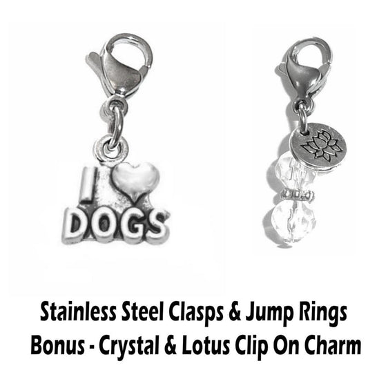 I Love Dogs Clip On Charm - Animal Charms Clip On Anywhere