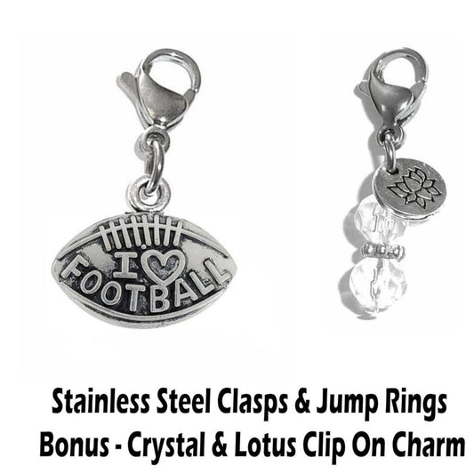 I Love Football Clip On Charm - Sports Charms Clip On Anywhere