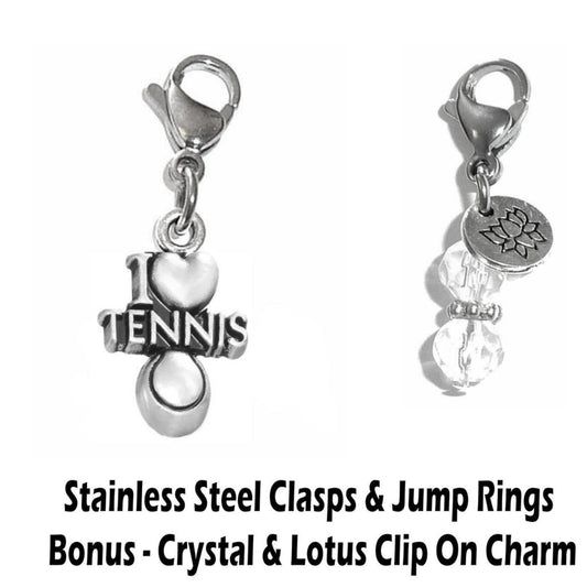 I Love Tennis Clip On Charm - Sports Charms Clip On Anywhere