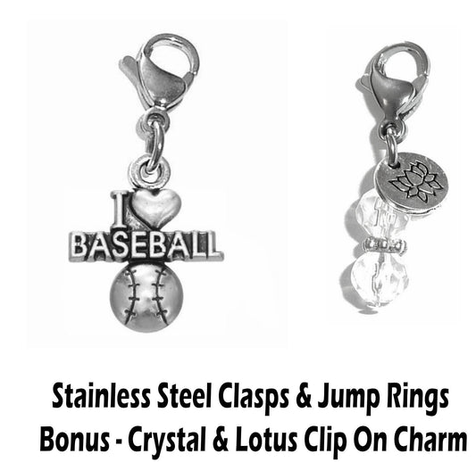 I Love Baseball Clip On Charm - Sports Charms Clip On Anywhere
