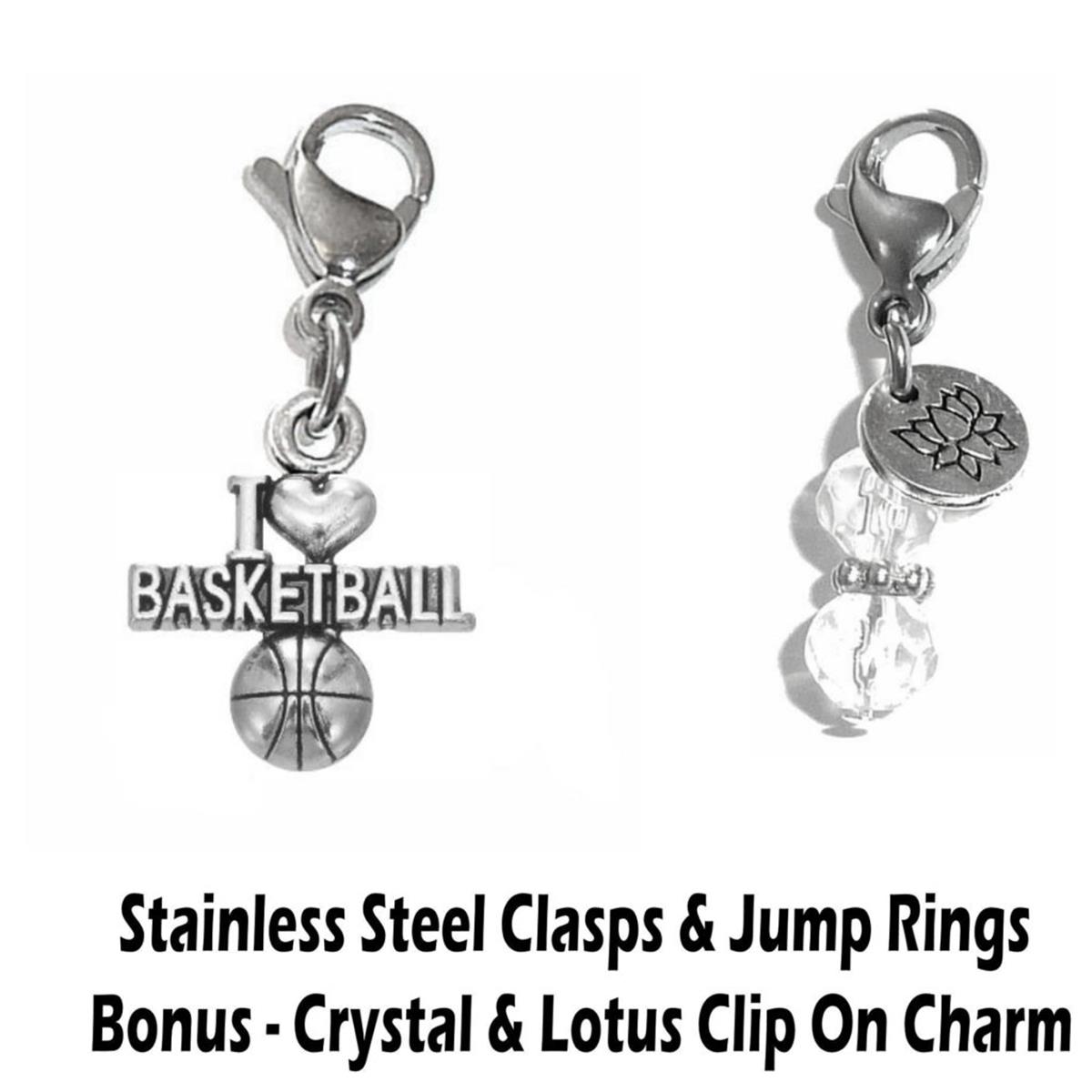 I Love Basketball Clip On Charm - Sports Charms Clip On Anywhere