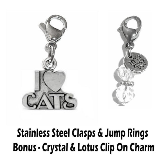 I Love Cats Clip On Charm - Animal Charms Clip On Anywhere