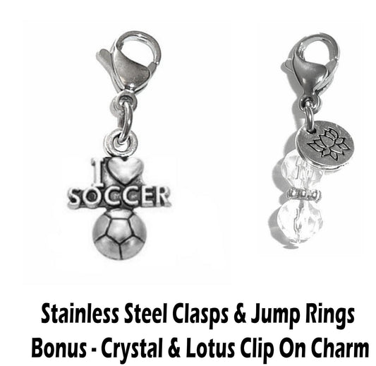 I Love Soccer Clip On Charm - Sports Charms Clip On Anywhere