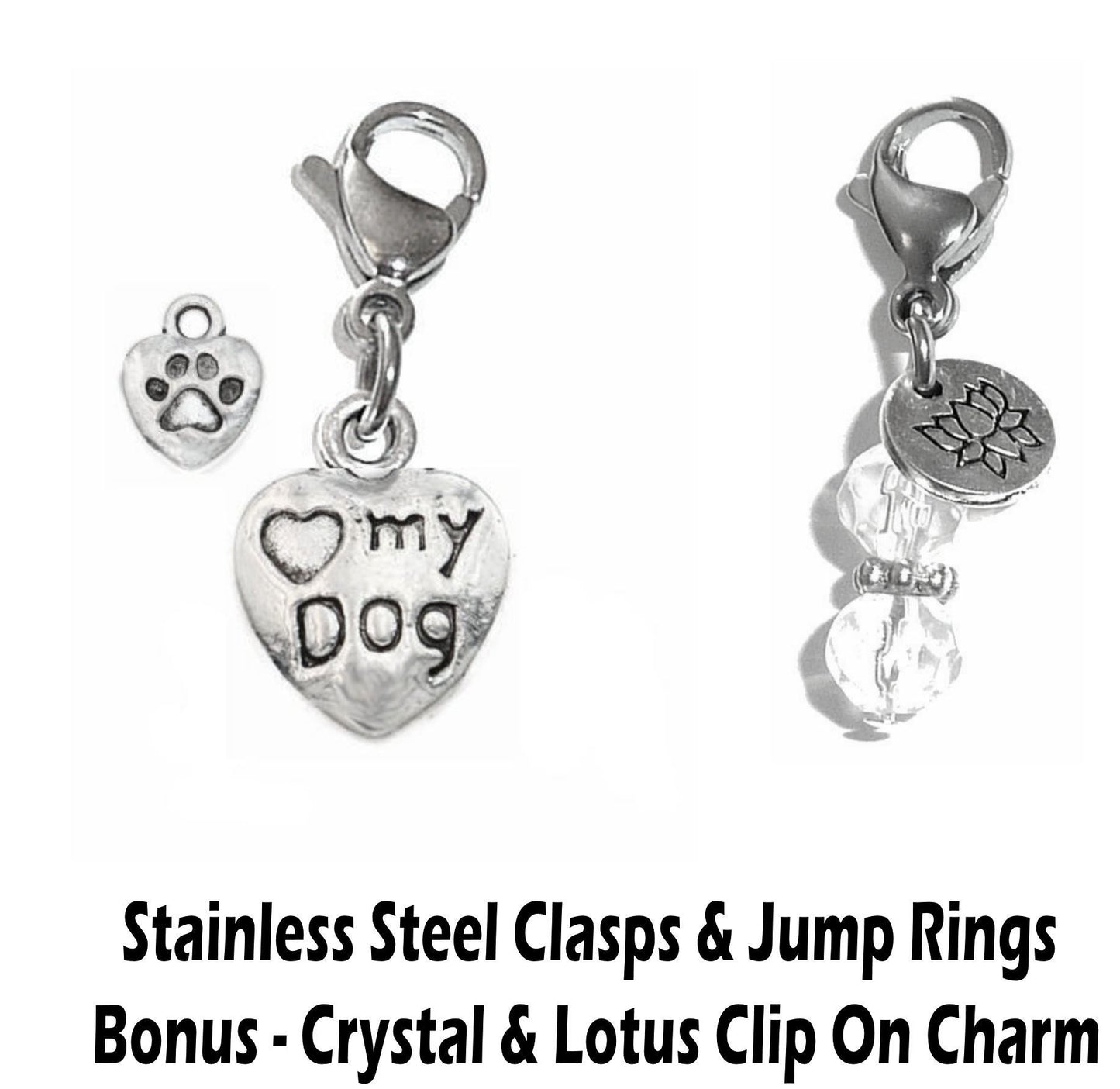 Love My Dog Clip On Charm - Animal Charms Clip On Anywhere